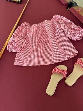 Red Gingham Off-Shoulder Top